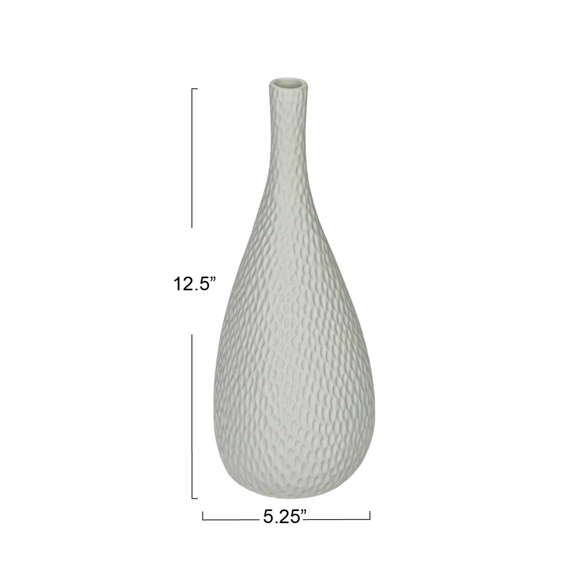 Hello Honey® 12.5" White Debossed Stoneware Bisque Table Lamp with Inline Switch
